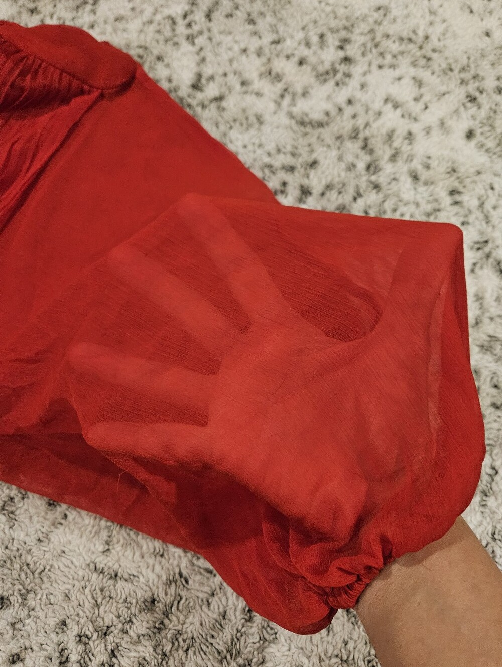 Express SZ 14 Red Mini Dress Lined Pleated Tiered Semi Sheer Balloon Sleeve - Picture 10 of 11